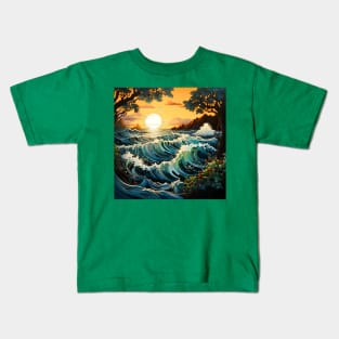 Waves ocean sunset 3 Kids T-Shirt